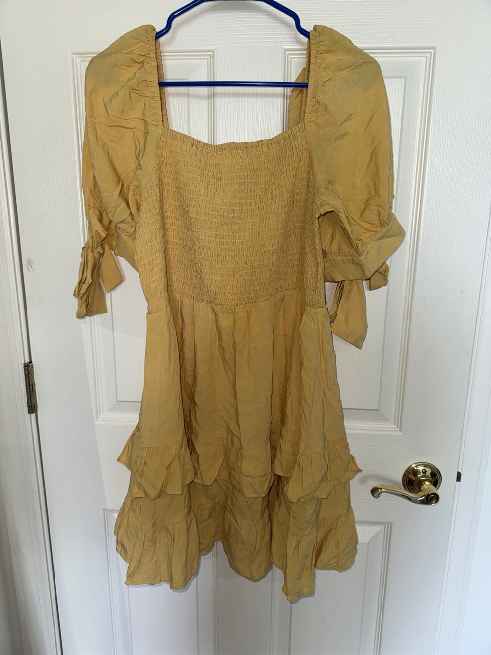 Vici Dolls Flawless Mustard Puff Sleeve Tiered Mini Dress